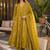 women mustard chanderi embroidered a-line kurta with trouser & dupatta