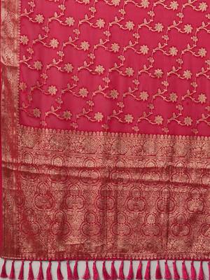 Pink woven design zari  georgette kanjeevaram saree 5