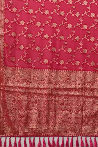 Pink woven design zari  georgette kanjeevaram saree