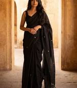 Black embellished  cotton khadi saree