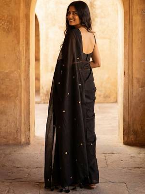 Black embellished  cotton khadi saree 2