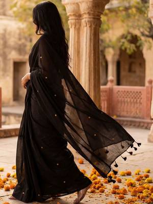 Black embellished  cotton khadi saree 3
