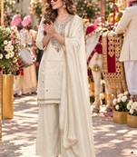 women ethnic motifs regular mirror work kurta with palazzos & with dupatta