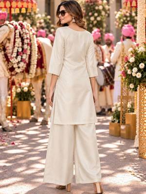 women ethnic motifs regular mirror work kurta with palazzos & with dupatta 4