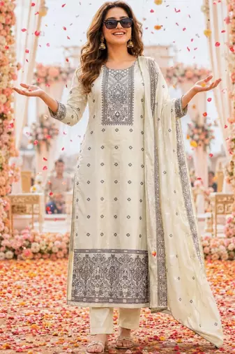 women ethnic motifs work kurta with trousers & with dupatta
