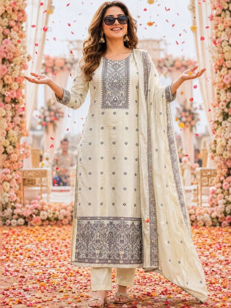 women ethnic motifs work kurta with trousers & with dupatta