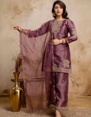 women embroidered regular kurta with palazzos & with dupatta 1