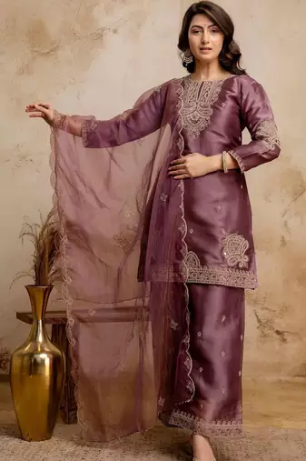women embroidered regular kurta with palazzos & with dupatta