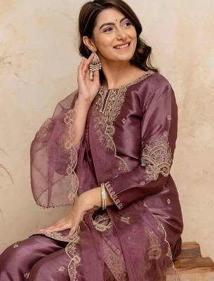 women embroidered regular kurta with palazzos & with dupatta 2