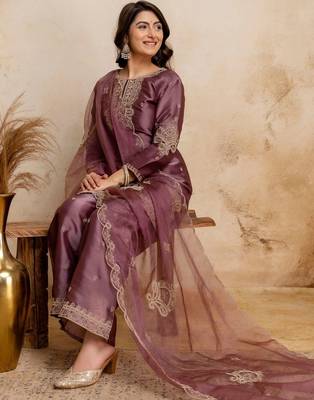 women embroidered regular kurta with palazzos & with dupatta 3