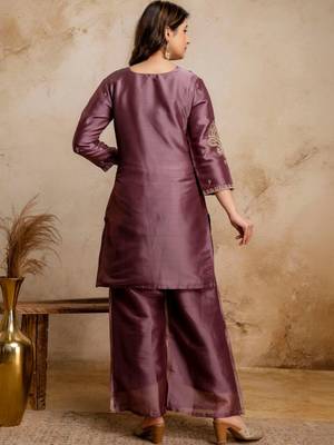 women embroidered regular kurta with palazzos & with dupatta 4