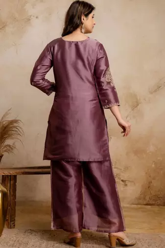women embroidered regular kurta with palazzos & with dupatta