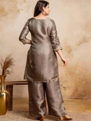 women embroidered regular kurta with palazzos & with dupatta 4