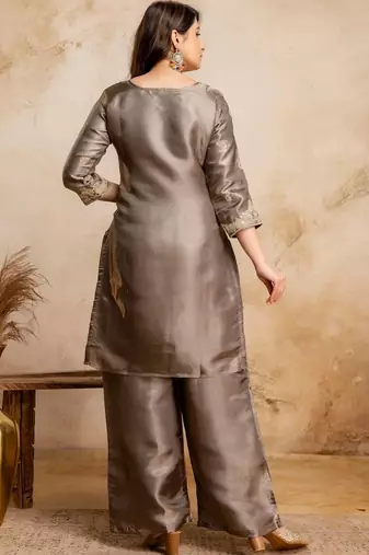 women embroidered regular kurta with palazzos & with dupatta