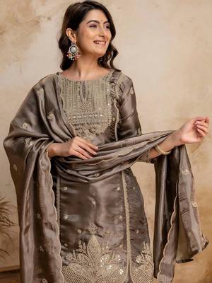 women embroidered regular kurta with palazzos & with dupatta 6