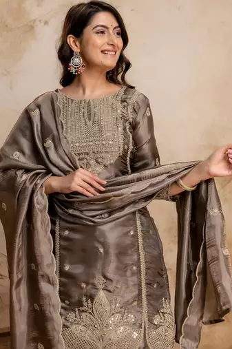 women embroidered regular kurta with palazzos & with dupatta