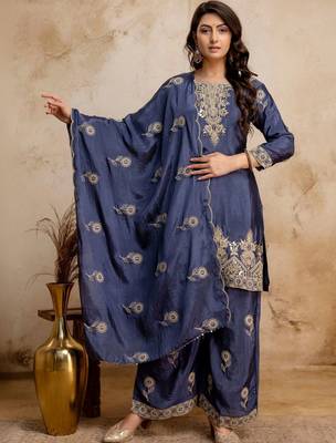 women embroidered regular kurta with palazzos & with dupatta 1
