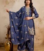 women embroidered regular kurta with palazzos & with dupatta