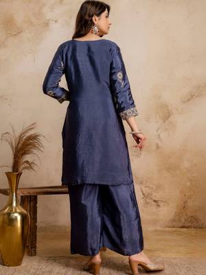 women embroidered regular kurta with palazzos & with dupatta 4