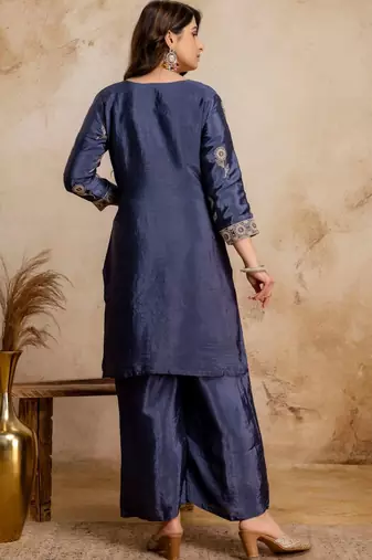women embroidered regular kurta with palazzos & with dupatta