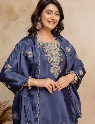 women embroidered regular kurta with palazzos & with dupatta 6