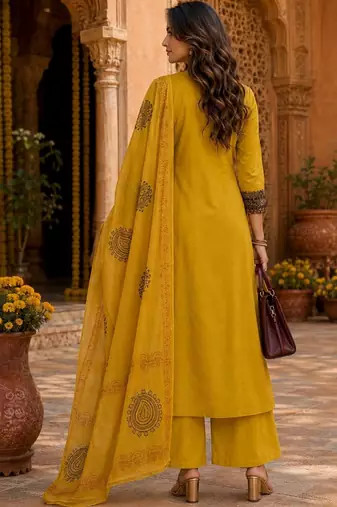 women ethnic motifs embroidered regular thread work  cotton kurta with palazzos & with