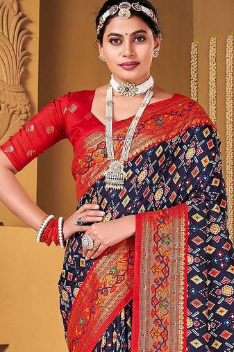 Navy blue woven design zari  patola saree