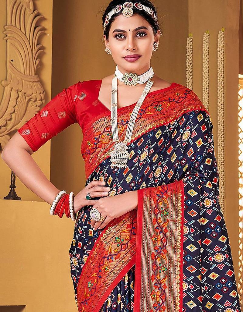 Navy blue woven design zari  patola saree