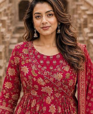 women ethnic motifs printed angrakha  cotton kurta with trousers & with dupatta 2