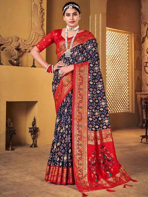 Navy blue woven design zari  patola saree 2