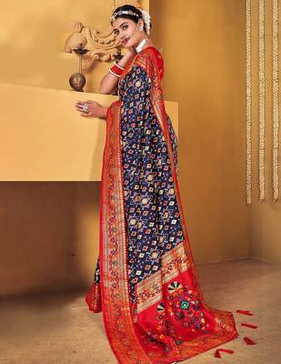 Navy blue woven design zari  patola saree 3