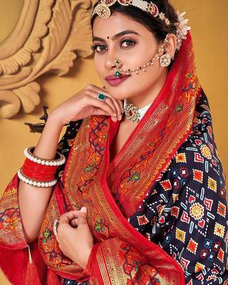 Navy blue woven design zari  patola saree 4