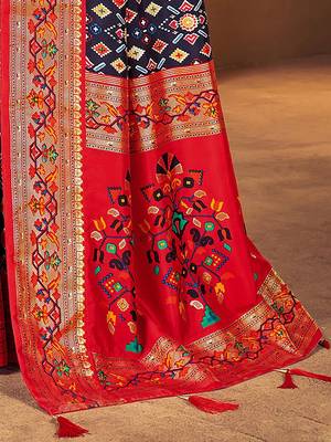 Navy blue woven design zari  patola saree 5
