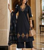 printed v-neck mirror work  cotton kurta with palazzos & dupatta