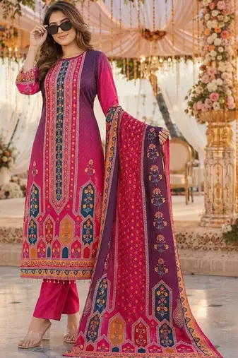 women ethnic motifs printed regular mirror work kurta with trousers & with dupatta