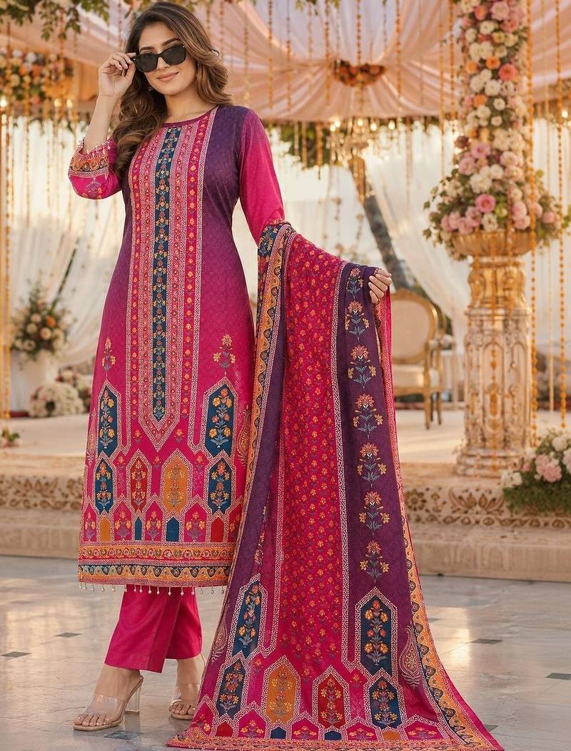women ethnic motifs printed regular mirror work kurta with trousers & with dupatta