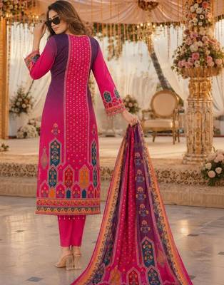 women ethnic motifs printed regular mirror work kurta with trousers & with dupatta 2