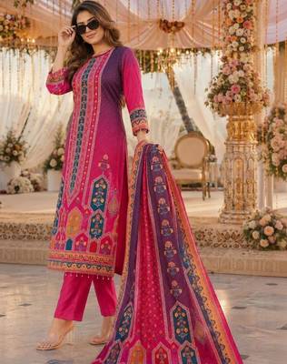 women ethnic motifs printed regular mirror work kurta with trousers & with dupatta 3