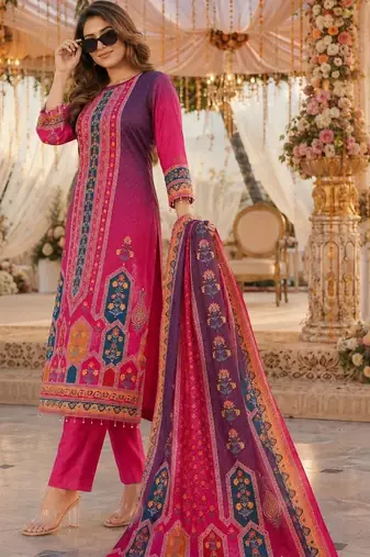 women ethnic motifs printed regular mirror work kurta with trousers & with dupatta