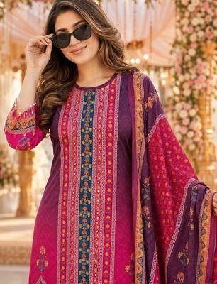 women ethnic motifs printed regular mirror work kurta with trousers & with dupatta 4
