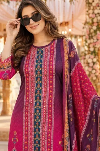 women ethnic motifs printed regular mirror work kurta with trousers & with dupatta