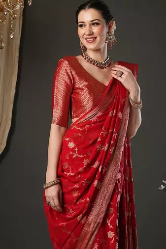 Red woven design zari  georgette banarasi saree