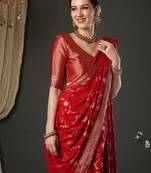Red woven design zari  georgette banarasi saree