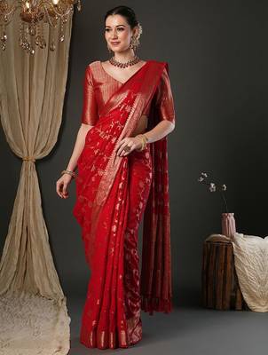Red woven design zari  georgette banarasi saree 2