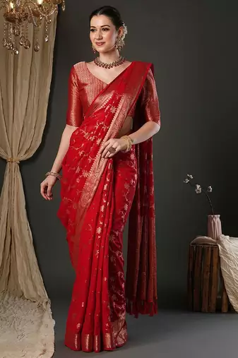 Red woven design zari  georgette banarasi saree