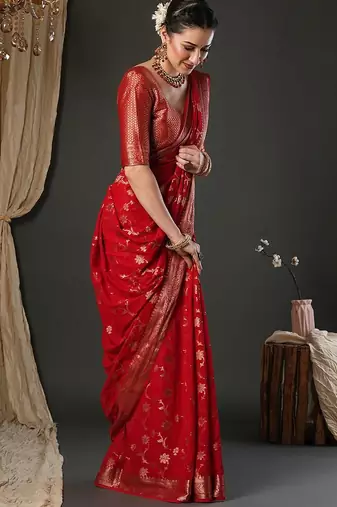Red woven design zari  georgette banarasi saree