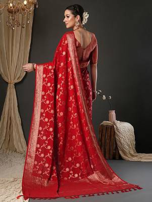 Red woven design zari  georgette banarasi saree 4