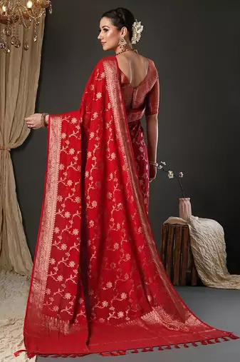 Red woven design zari  georgette banarasi saree