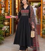 women ethnic motifs embroidered empire mirror work  cotton kurta with palazzos & with