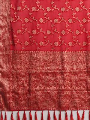 Red woven design zari  georgette banarasi saree 5